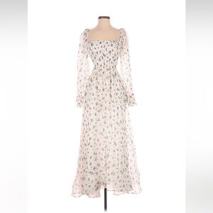 St Armont Linen Silk blend Open backless floral Dress Maxi Long Sleeve Boho 12